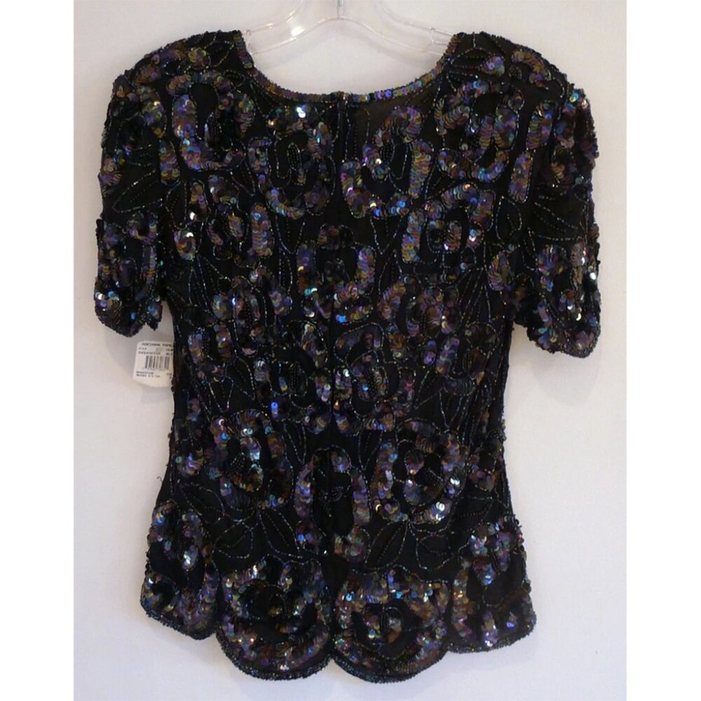 Papell Boutique Blouse Top Beaded Vintage NWT 1980s Small